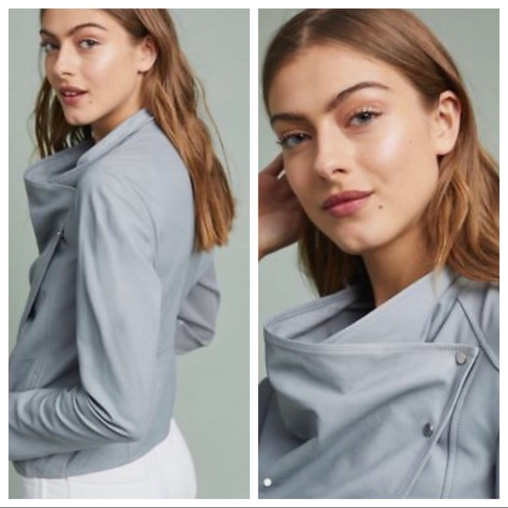 LAMARQUE Leather Cropped Jacket Sz S Graystone